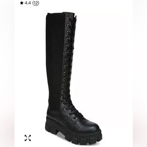 Black Lace-Up Knee-High Boots